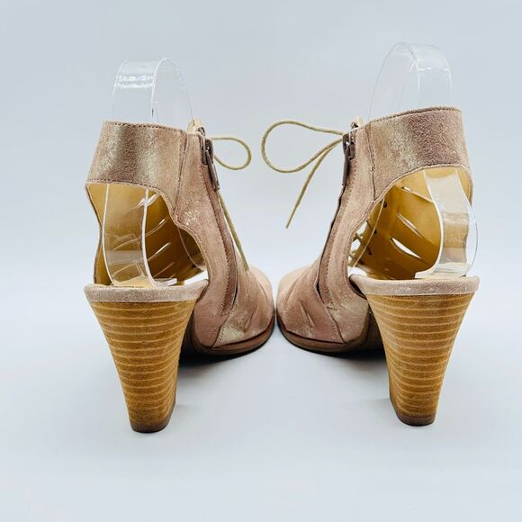 Paul Green Shoes Womens 7.5 Gold Leather Causal Cage Lace Up Open Toe Sandals - Picture 8 of 12